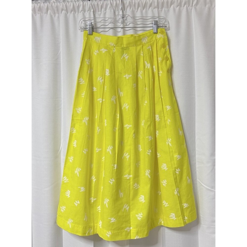 Vintage Kelly Harper Skirt 80s Midi Yellow Geometric Pleats 8